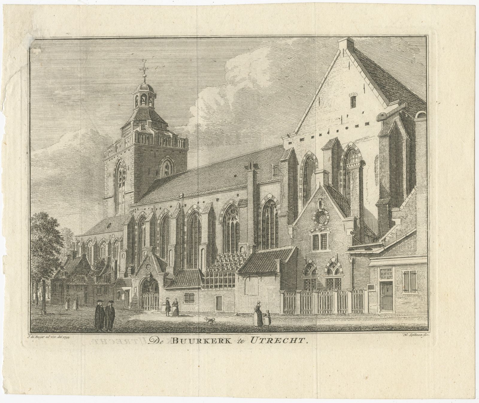 Antique Print Of The Buurkerk In Utrecht By Spilman (C.1748)