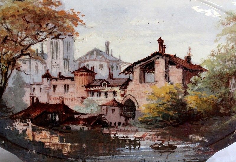 Painted Ceramic Planter, Signed E Gilles 19th photo vinterior