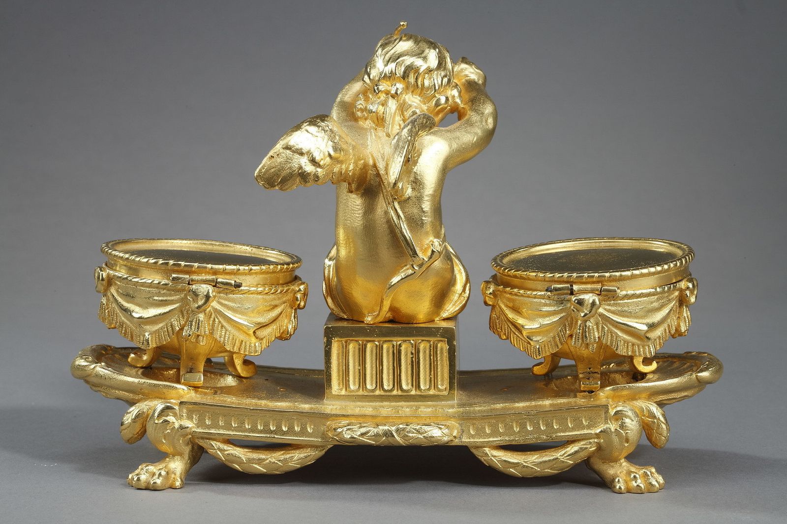 Gilt Bronze Inkwell, "L'amour Timbalier", Louis XVI Style photo 2019.0