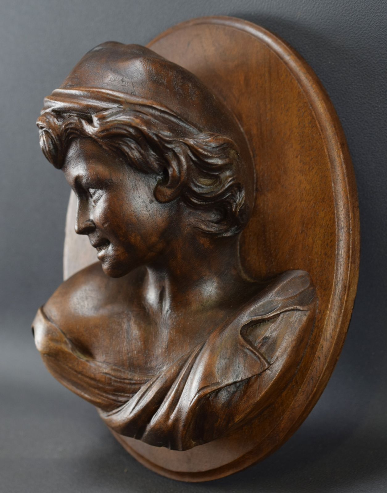 The Laughing Neapolitan Carved Wood Wall Panel Medallion After Jb Carpeaux photo furniture