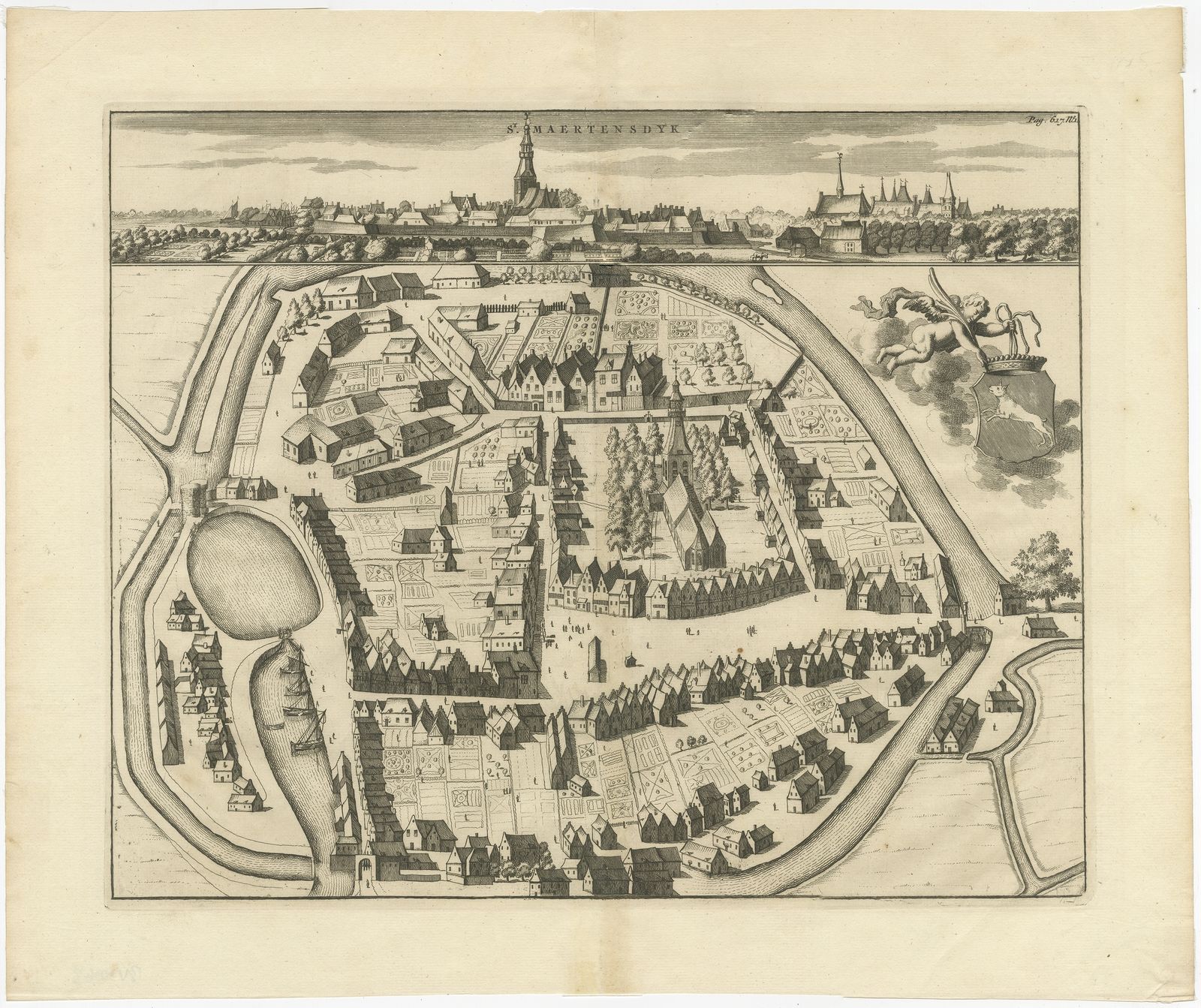 Antique Map Of The City Of Sint Maartensdijk By Smallegange (C.1696)
