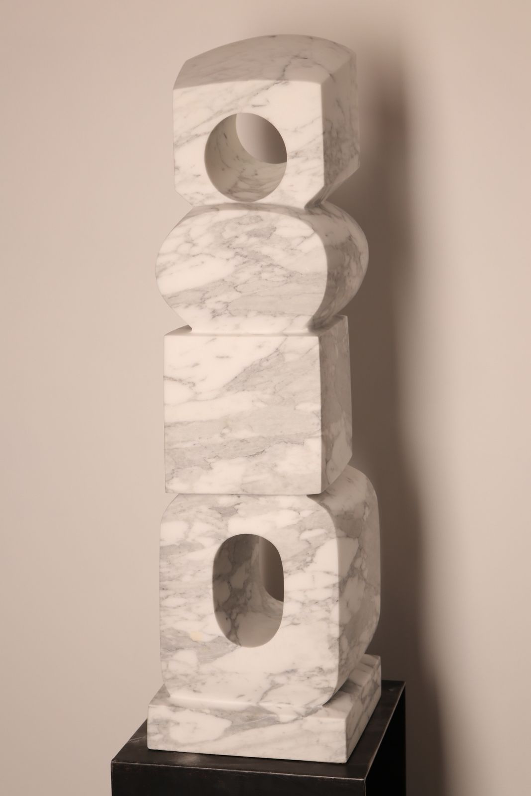 Unique Handmade Sculpture In White Marble 'Totem' By Belgian Sculptor Lieven Debrabandere