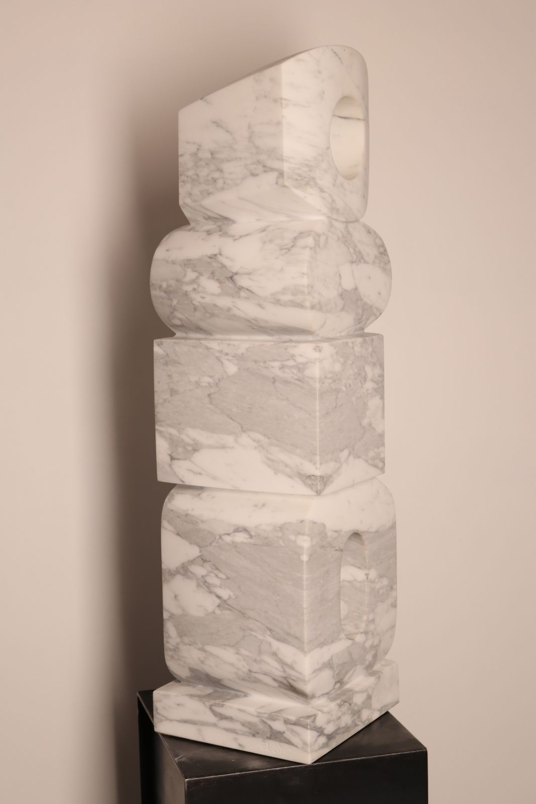 3875.0 Unique Handmade Sculpture In White Marble 'Totem' By Belgian Sculptor Lieven Debrabandere photo