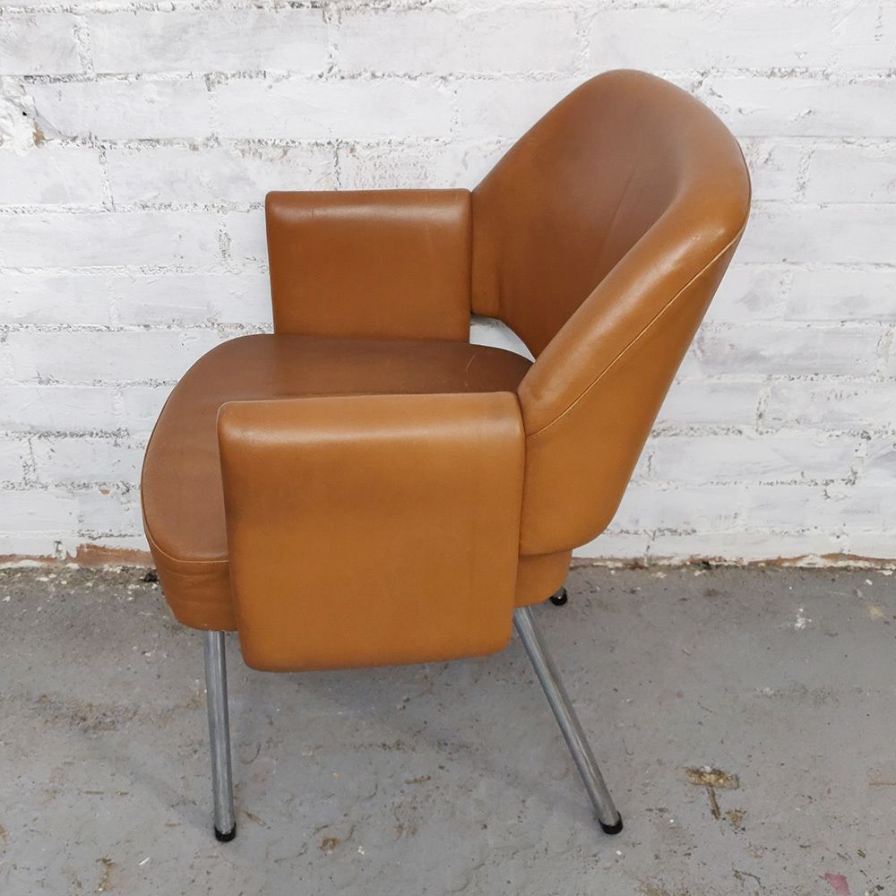 Furniture Deauville Leather Vintage Armchair By Marc And Pierre Simon For Airborne, 1960s photo