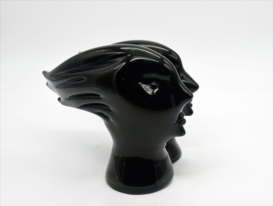 Murano Heads Sculpture In Black Glass By Sergio Rossi, 1970s photo vintage