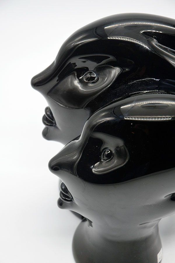2996.0 Murano Heads Sculpture In Black Glass By Sergio Rossi, 1970s photo