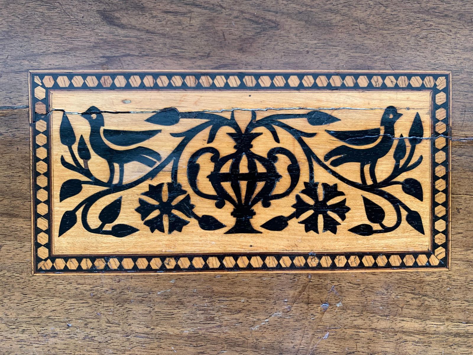photo furniture 19th Century Baroque Spanish Side Table With Marquetry Top & Turned Legs