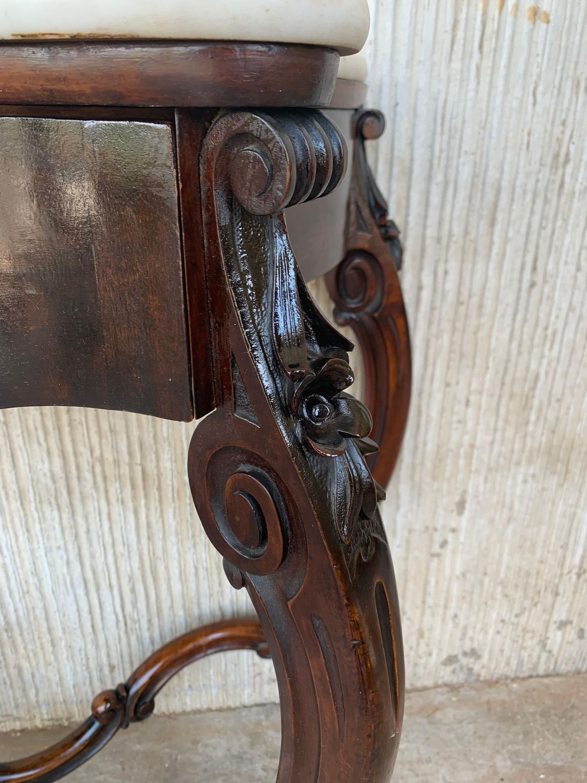 Furniture 19th French Regency Carved Walnut Console Table With Drawer & Marble Top photo