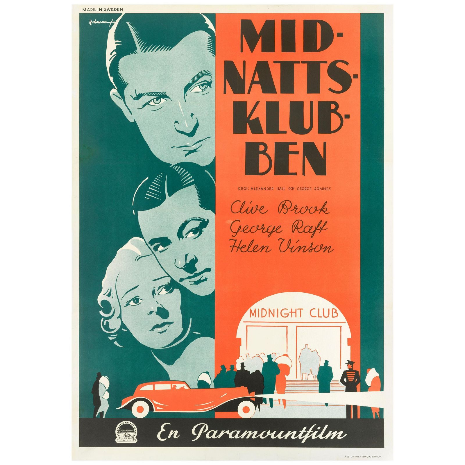 Midnight Club / Midnattsklubben Original Swedish Film Poster 1933