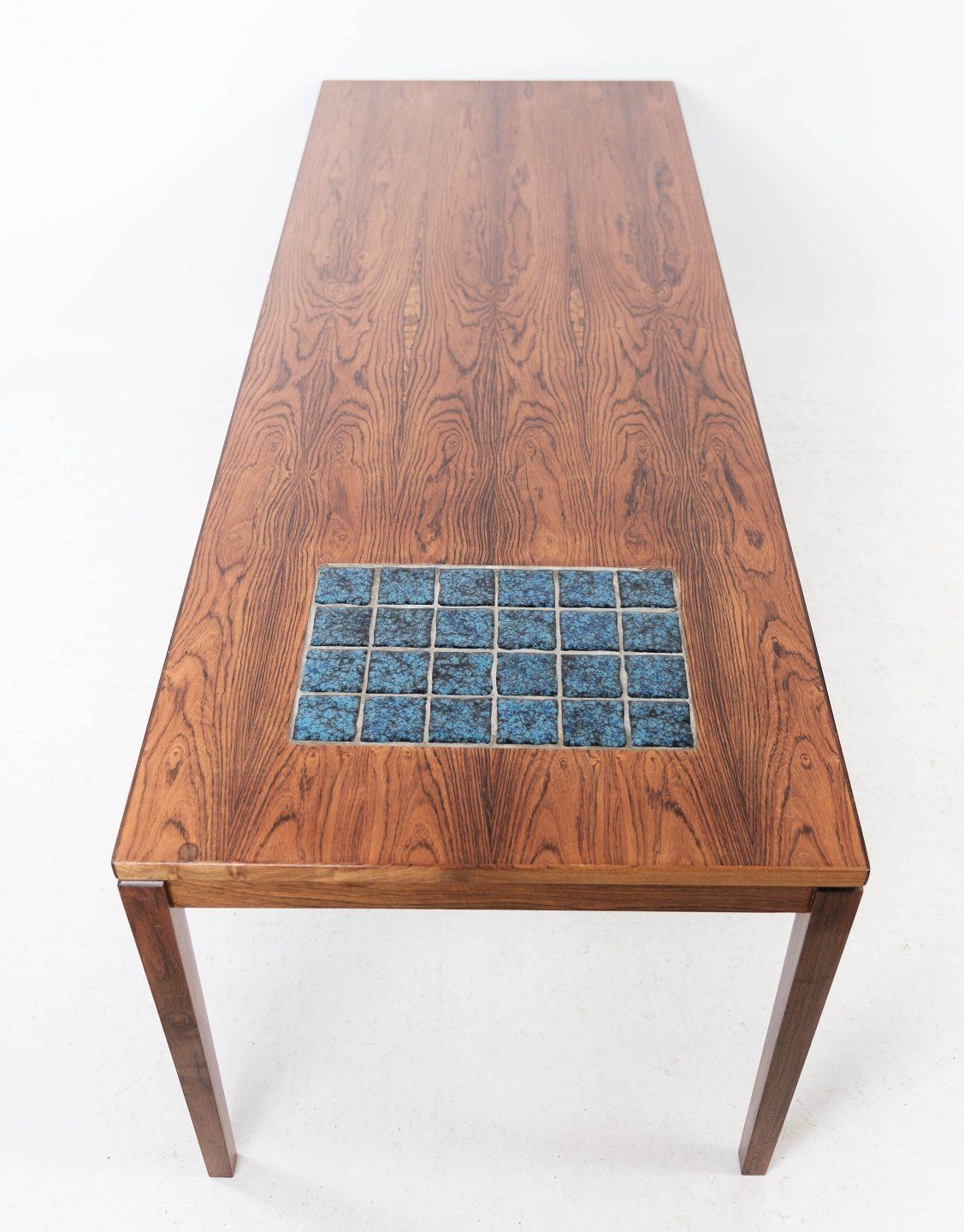 Coffee Table In Rosewood With Blue Tiles Of Danish Design From The 1960s. photo for sale