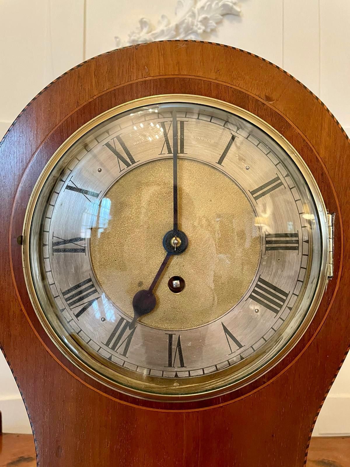 Large Antique Edwardian Inlaid Mahogany Balloon Shaped Mantel Clock photo for sale