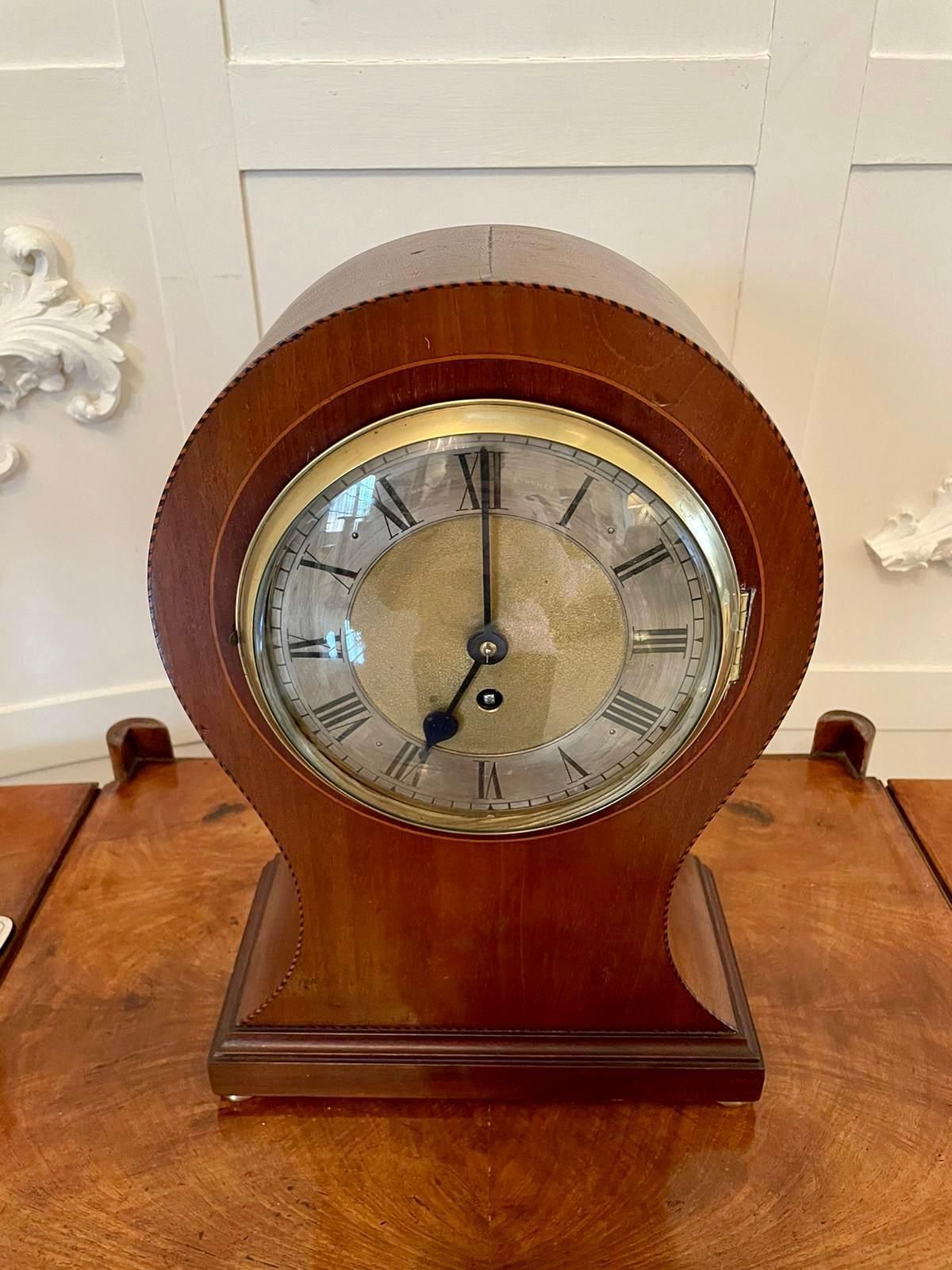 Large Antique Edwardian Inlaid Mahogany Balloon Shaped Mantel Clock photo vinterior