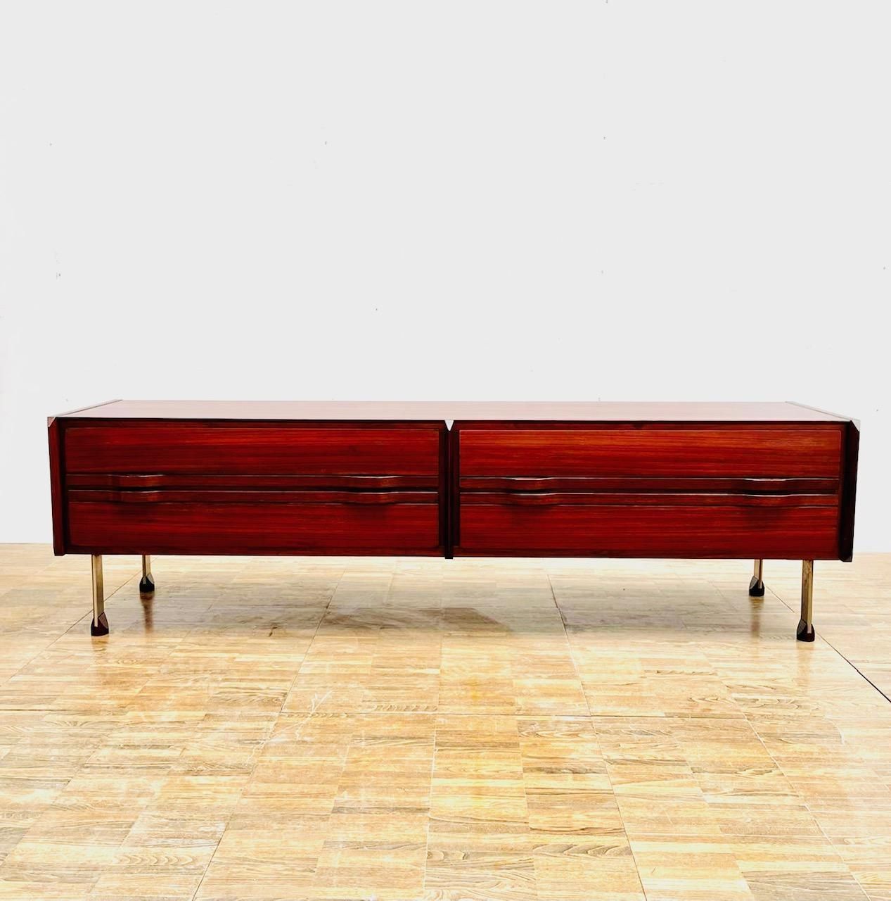 Mid Century Modern Italian Low Wooden Credenza, With Four Drawers photo vinterior