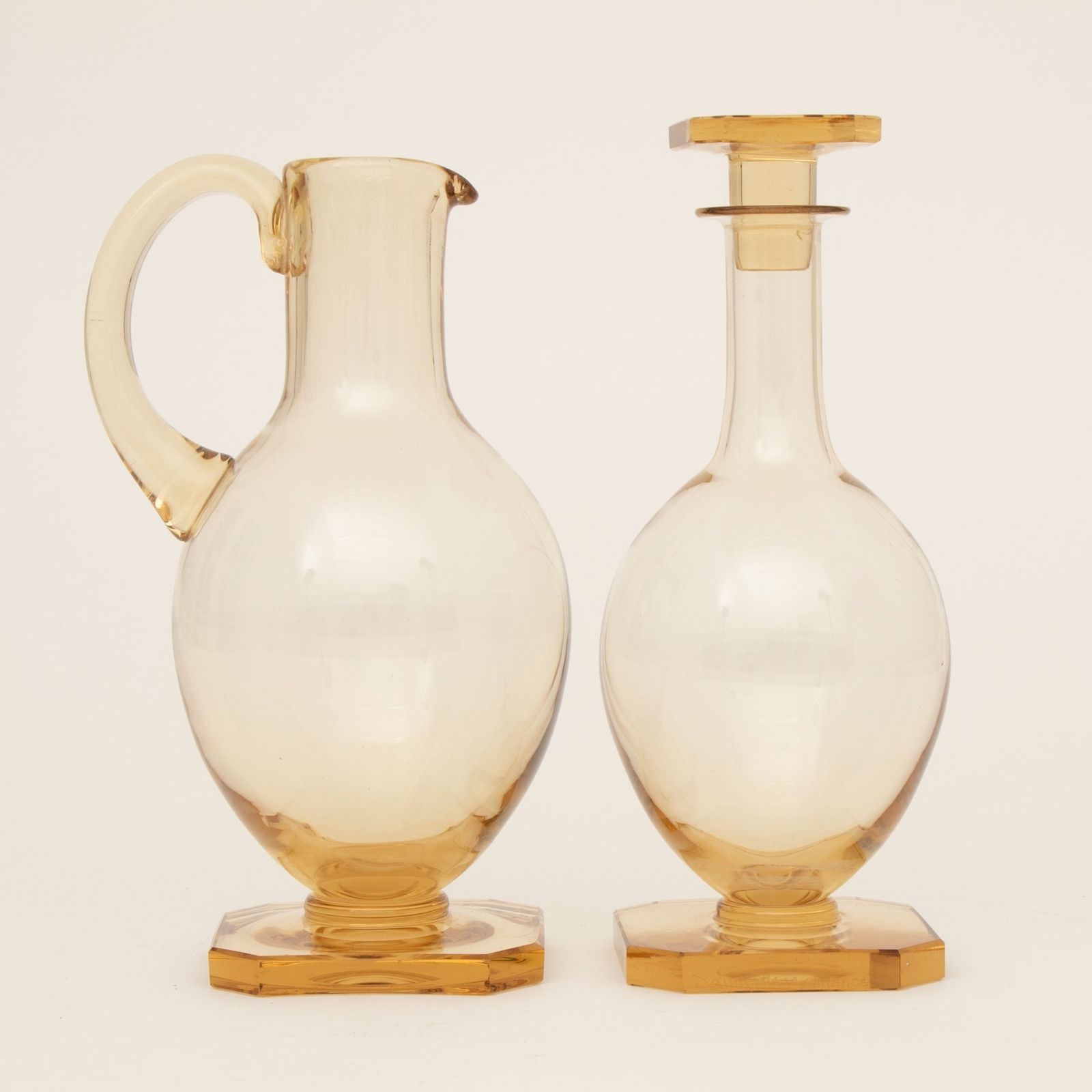 French Art Deco Daum Amber Crystal Whisky Decanter & Water Jug C.1930 photo Home Decor