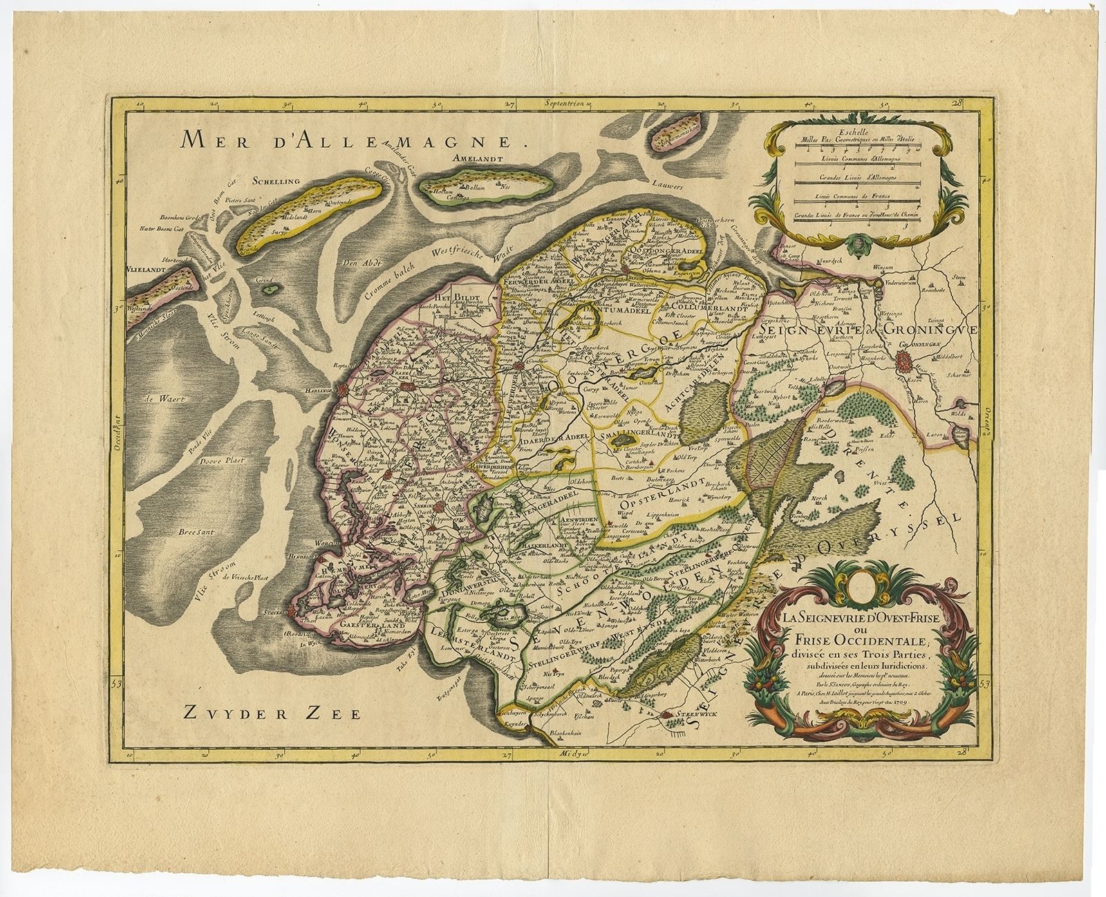 Antique Map Of Friesland By Jaillot (1709)