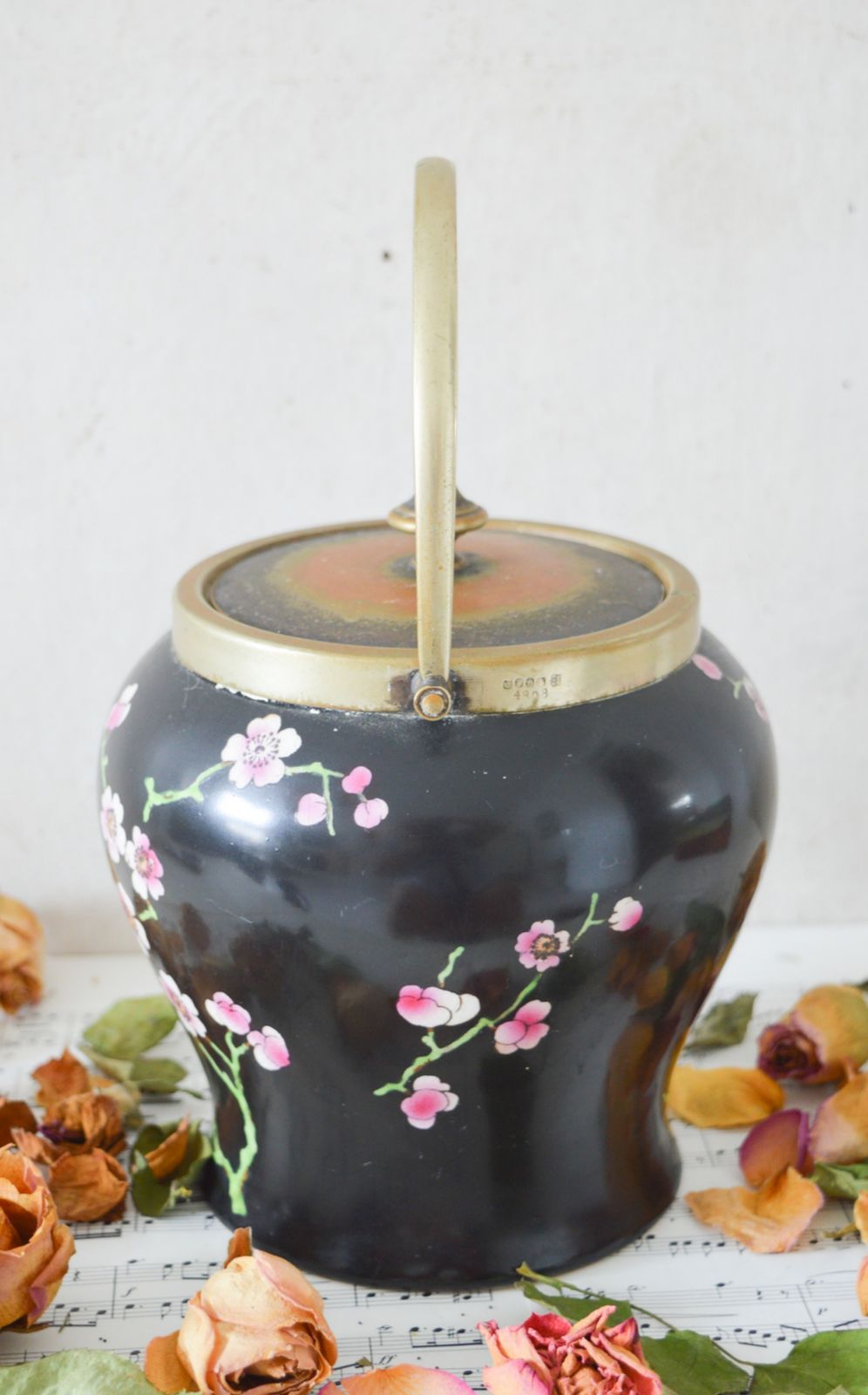 Rare Antique Preserve Jar, Rialto Ware British Art Pottery Co Fenton, Hand Painted Ceramics, Silver Hallmarked Rim, Lid & Handle photo furniture
