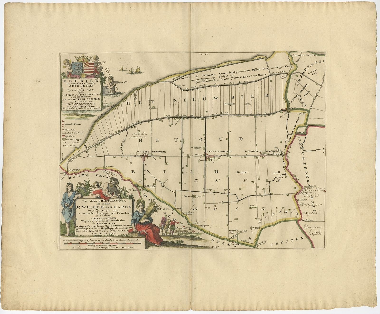 Antique Map Of The Bild Township (Friesland) By Halma (1718)