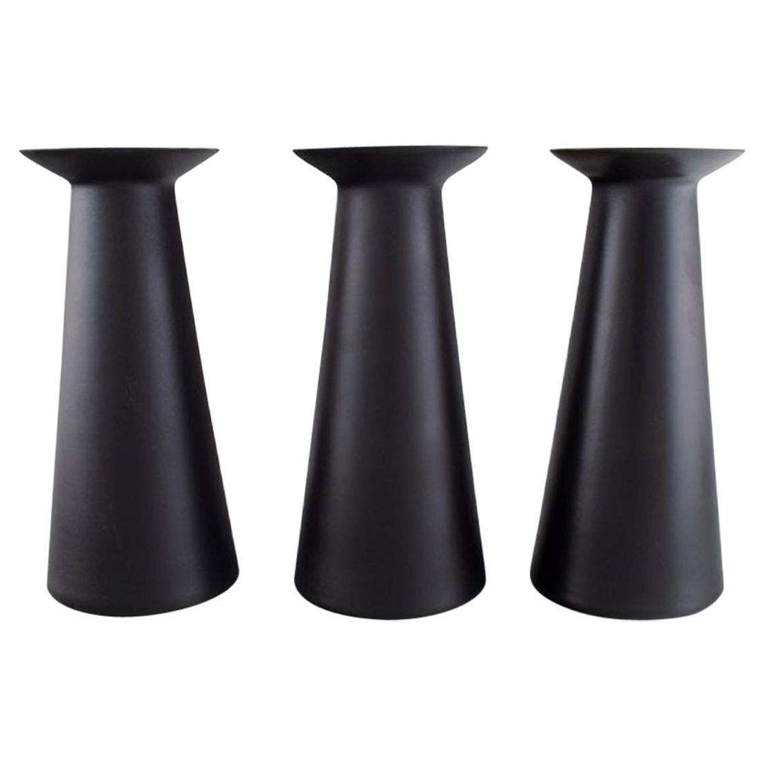 Stölzle Oberglas, Austria, Three Beatrice And Nora Vases In Black Art Glass photo furniture