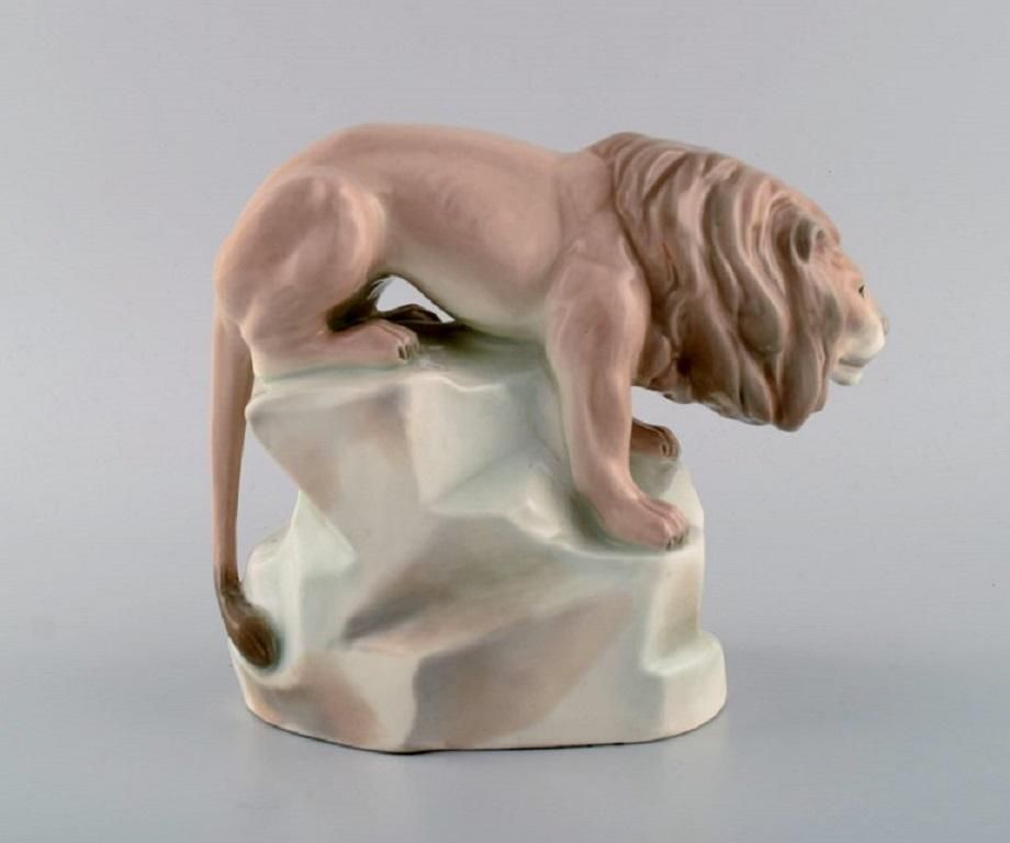 Amphora, Czechoslovakia, Hand Painted Art Deco Porcelain Figurine Of A Lion photo for sale
