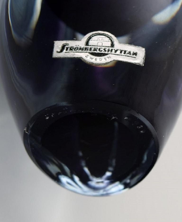 Strömbergshyttan, Sweden, Two Vases In Purple Mouth Blown Art Glass, 1960s / 70s photo vintage