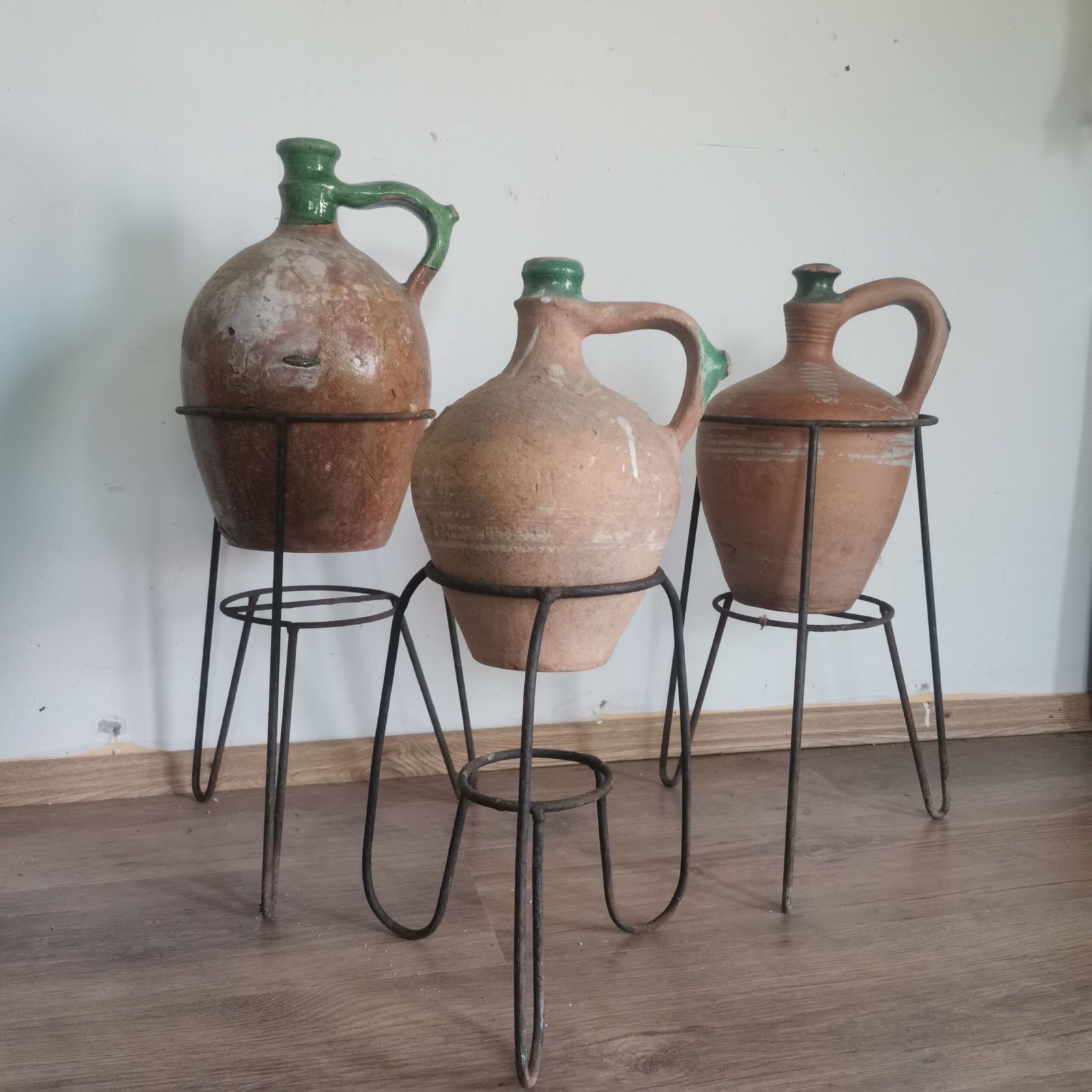 Beautiful Antique Set Of 3 Terracotta Pots From Central Europe