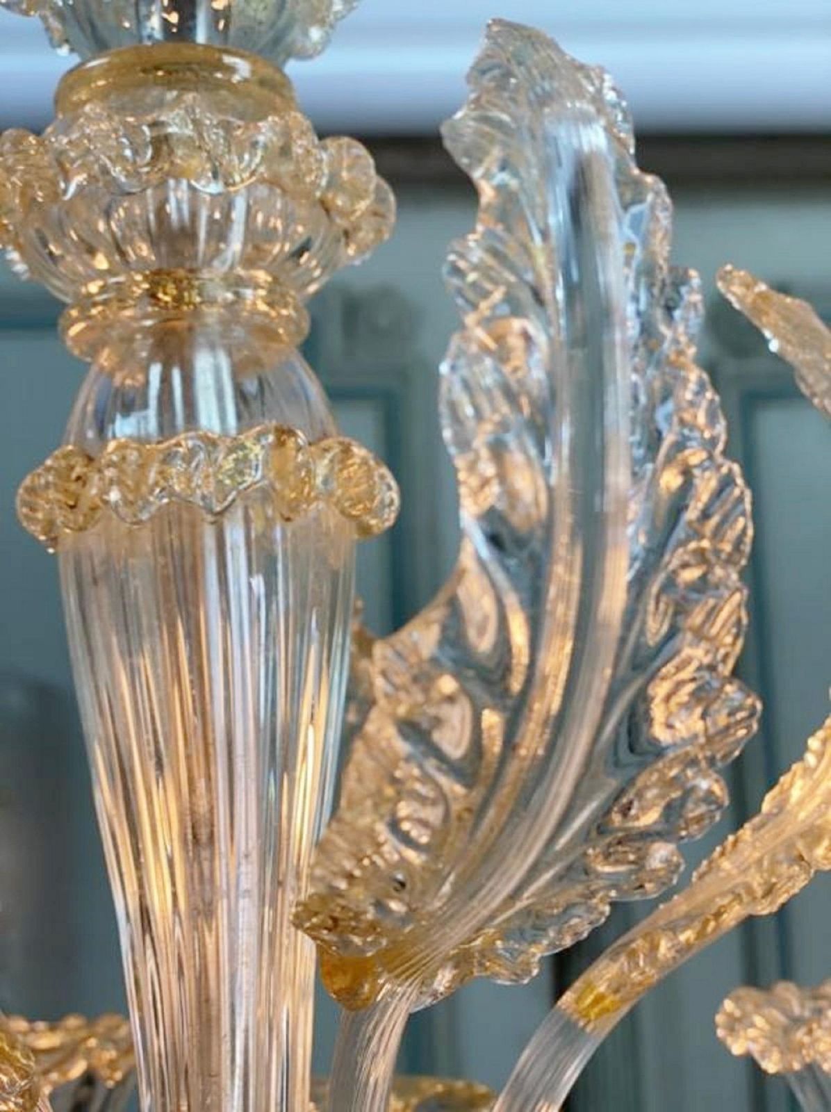 Venetian Barovier Chandelier In Gilded Murano Glass Italy 1940s photo vinterior