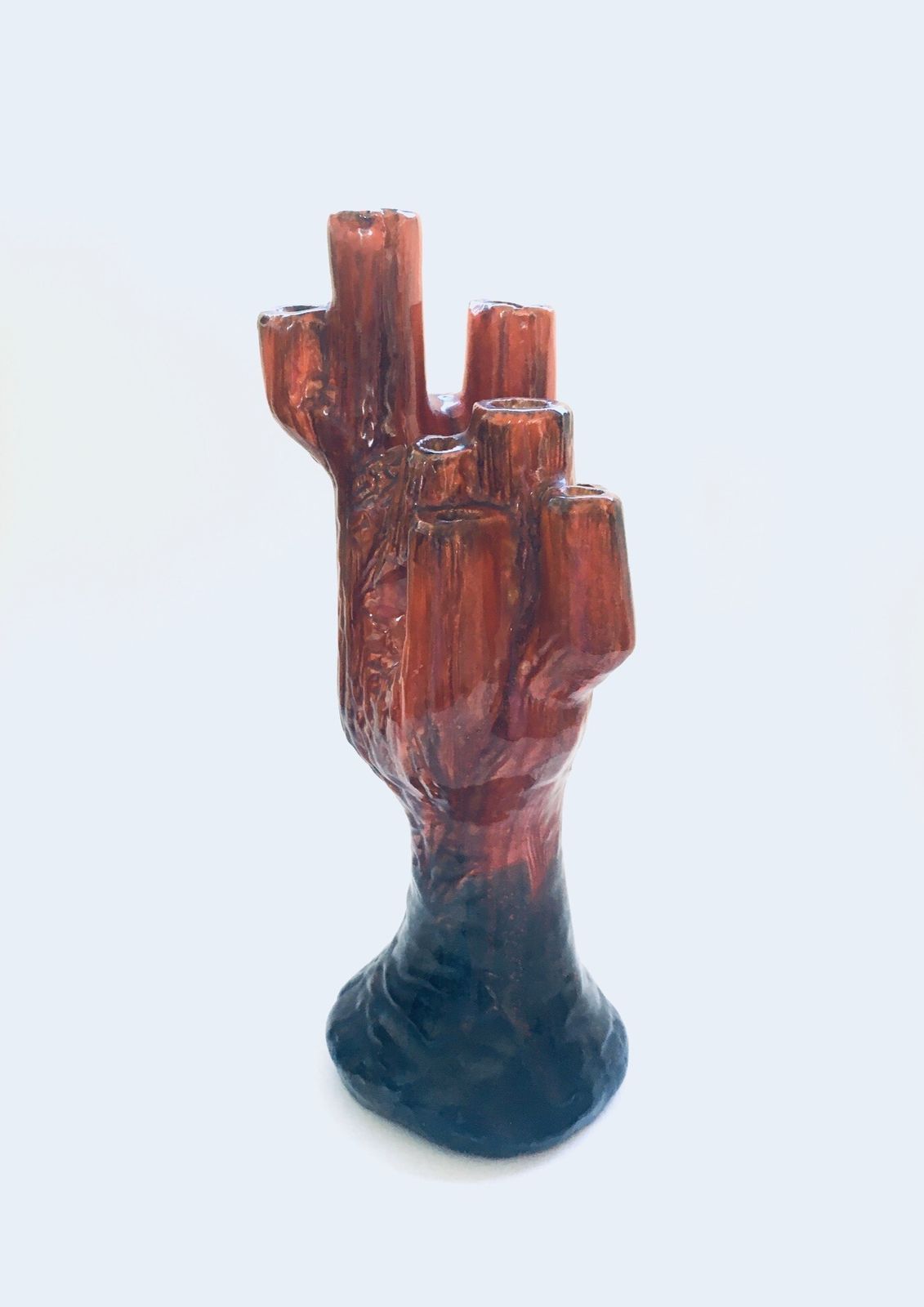 Mid Century Studio Aardewerk Kandelaar In De Vorm Van Een Cactus, Gesigneerd F.B. – Jaren 1960 photo for sale