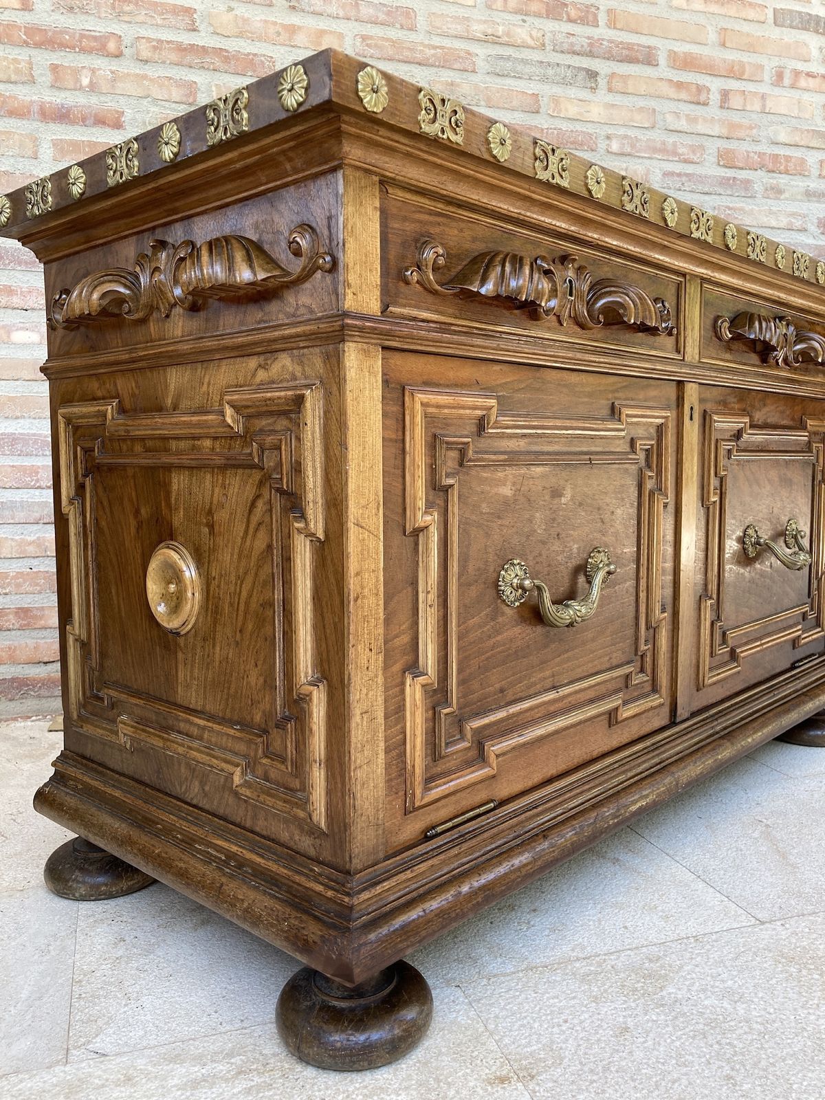 Mid 20th  Century Carved Wooden Sideboard With Two Drawers On The Waist And A Lower Door With Gilt Bronze Applications On Lentil Legs photo 2362.0