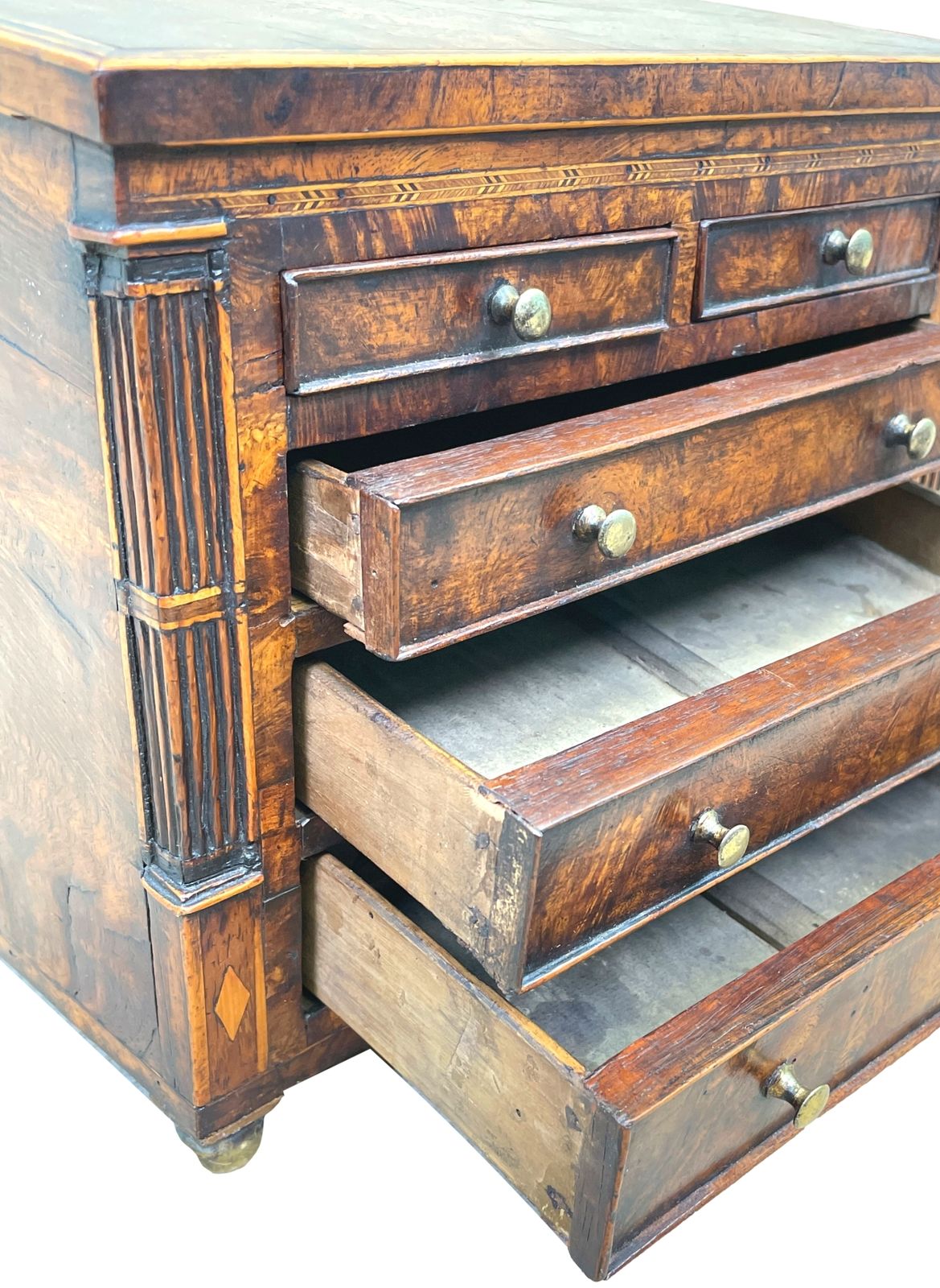 photo for sale Late Regency 19th Century Burr Oak Miniature Chest (England, Circa 1830)