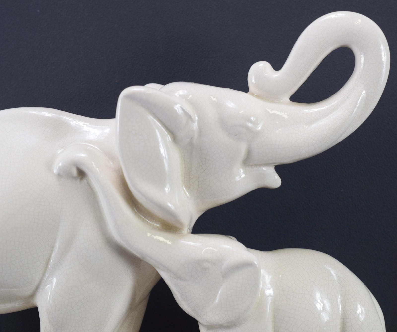 Art Deco White Ceramic Elephants Statue By Ste Radegonde Lemanceau photo for sale