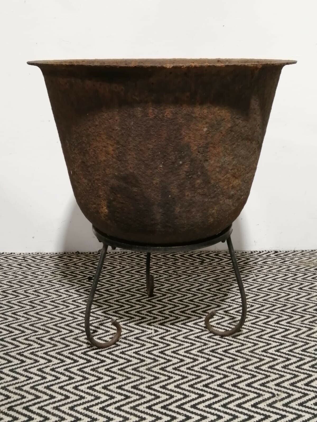 Antique Large Cast Iron Cauldron Planter On Stand Garden Architectural