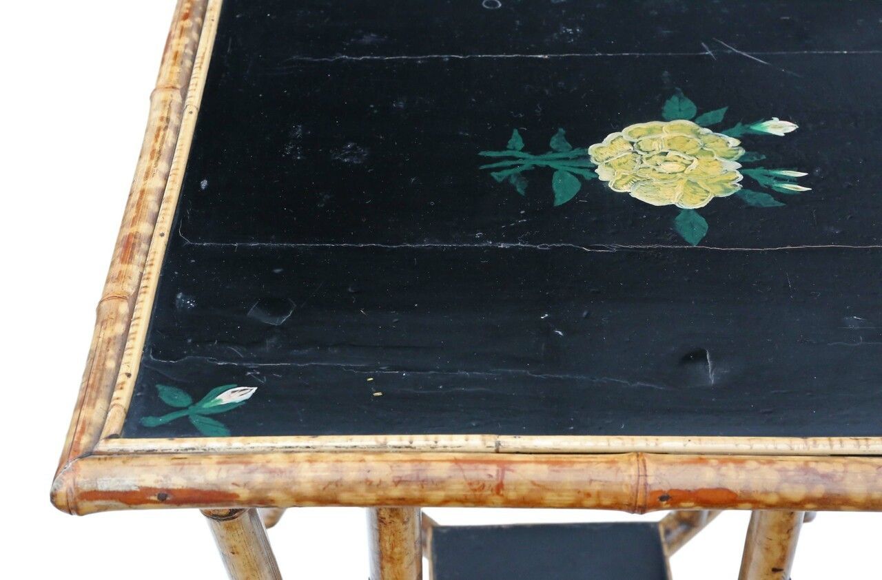C1900 Bamboo Black Lacquer Occasional Window Table photo for sale