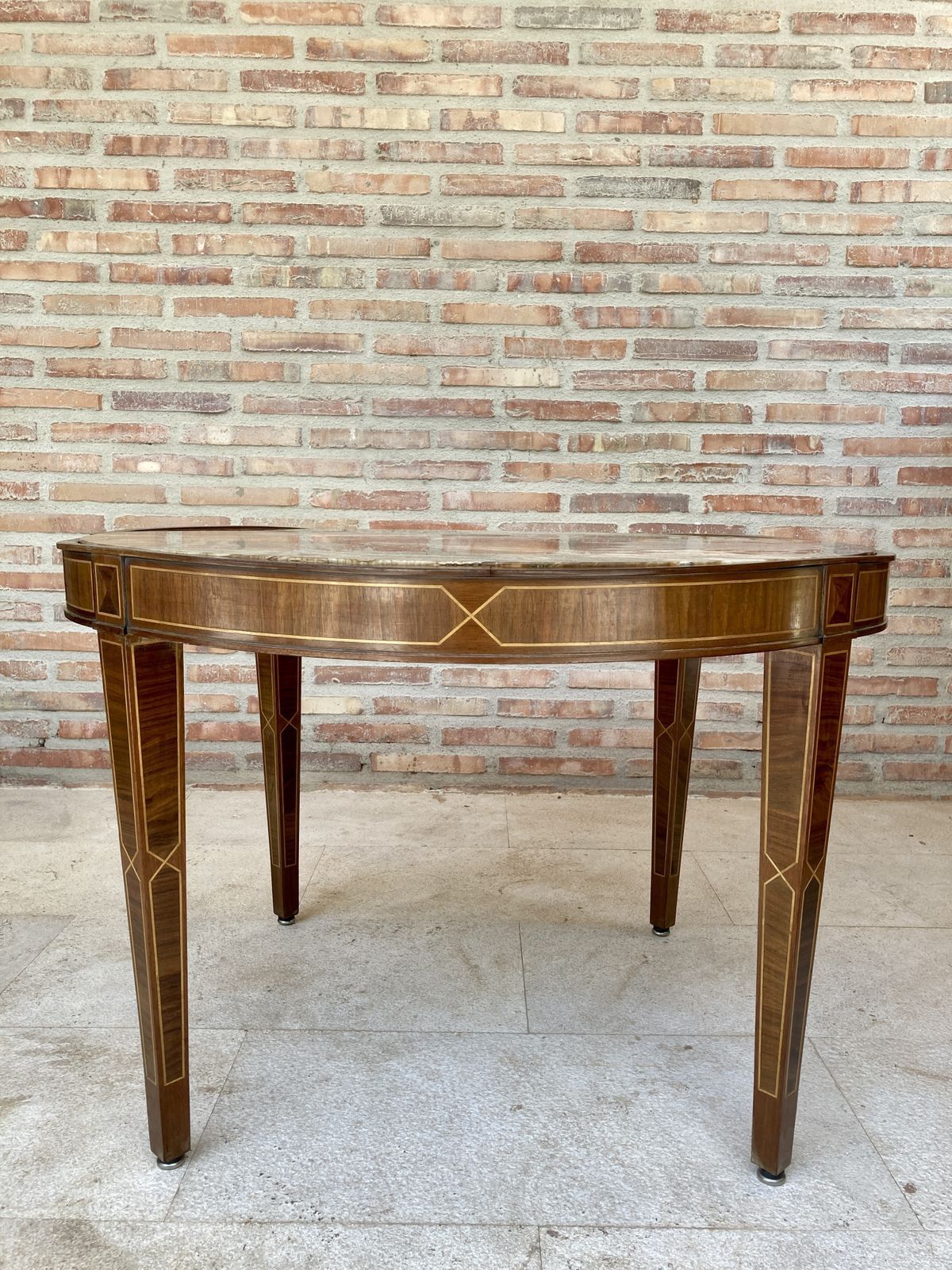 Circular Side Table In Wood With Lemongrass Marquetry Fillets And Agate Lid photo furniture