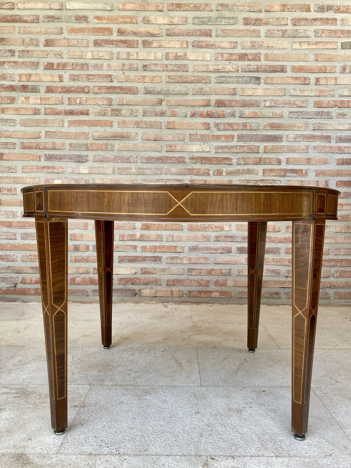 Circular Side Table In Wood With Lemongrass Marquetry Fillets And Agate Lid photo for sale