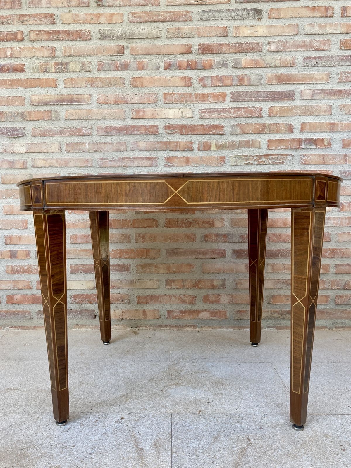 Circular Side Table In Wood With Lemongrass Marquetry Fillets And Agate Lid photo vinterior