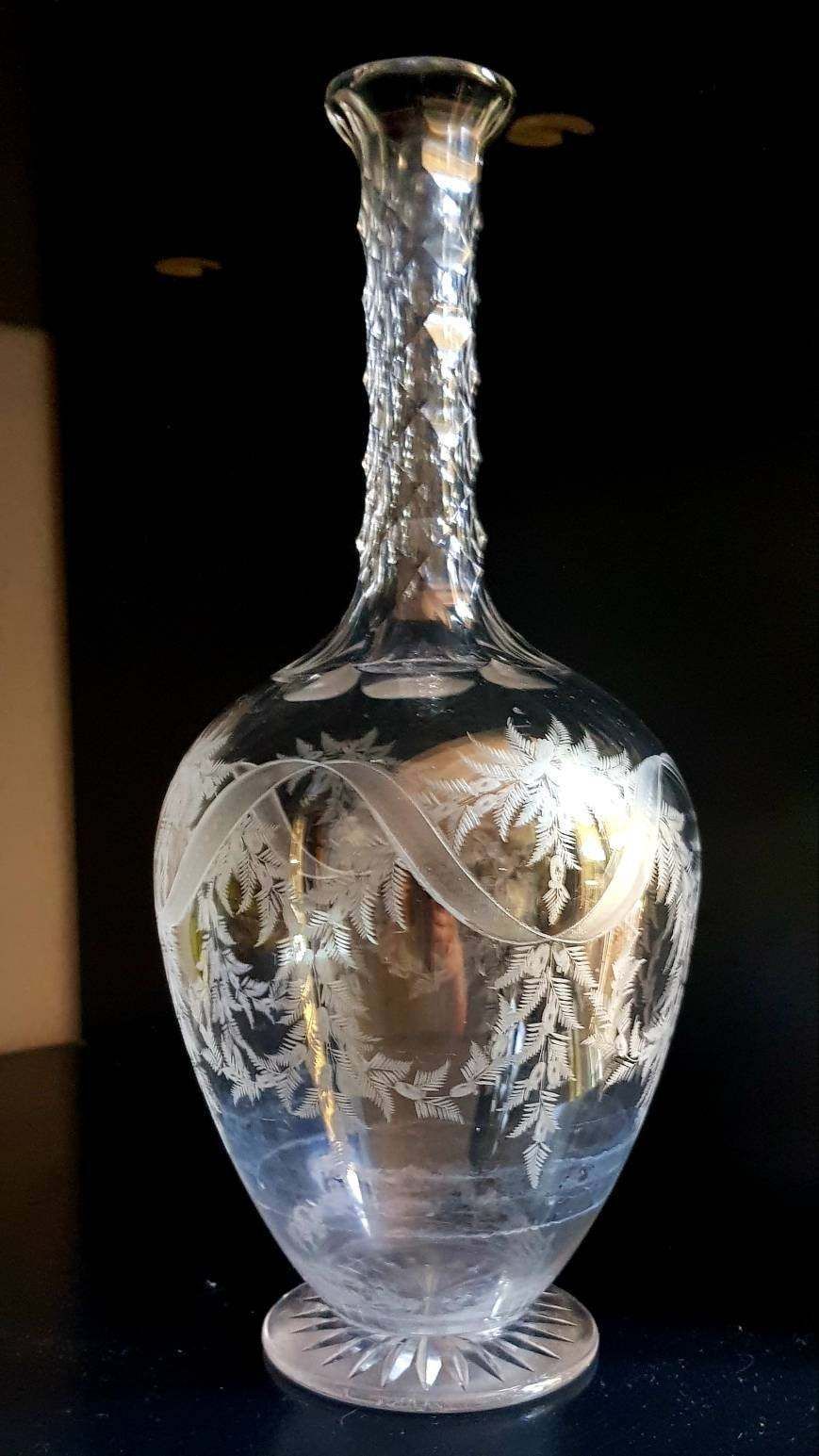 An Antique Venetian Cut And Etched Glass Decanter Or Vase 19th Century photo vinterior