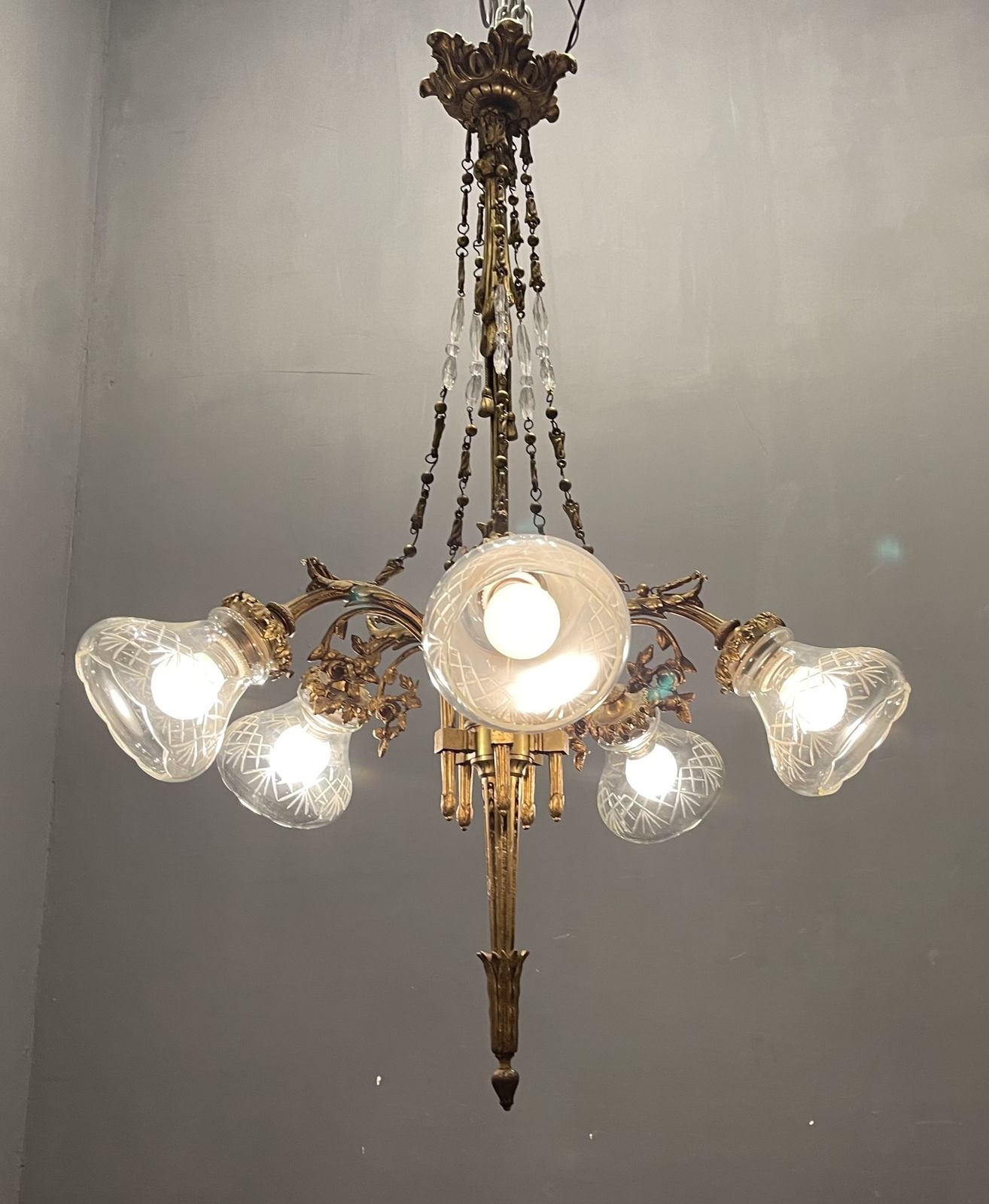 photo for sale Antique Liberty Bronze Chandelier 1940’s