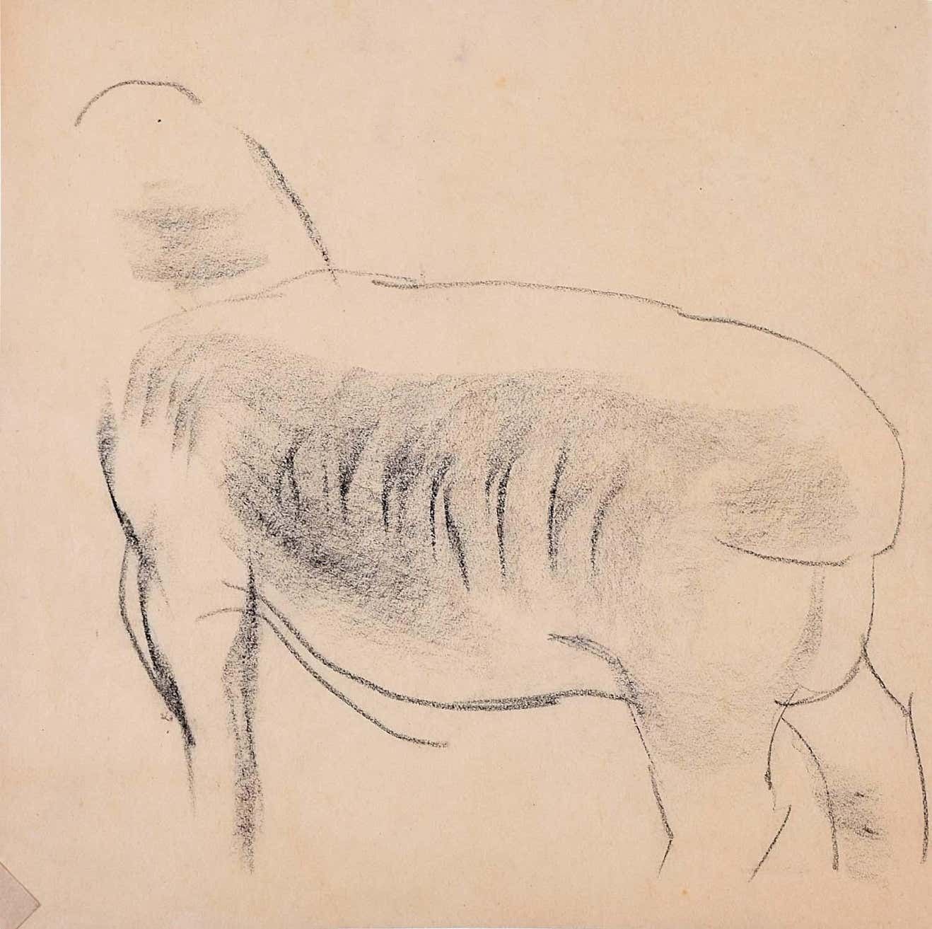 Clifford Ellis  Sheep Charcoal Drawing Modern British Art Mid Century Modern C. 1950