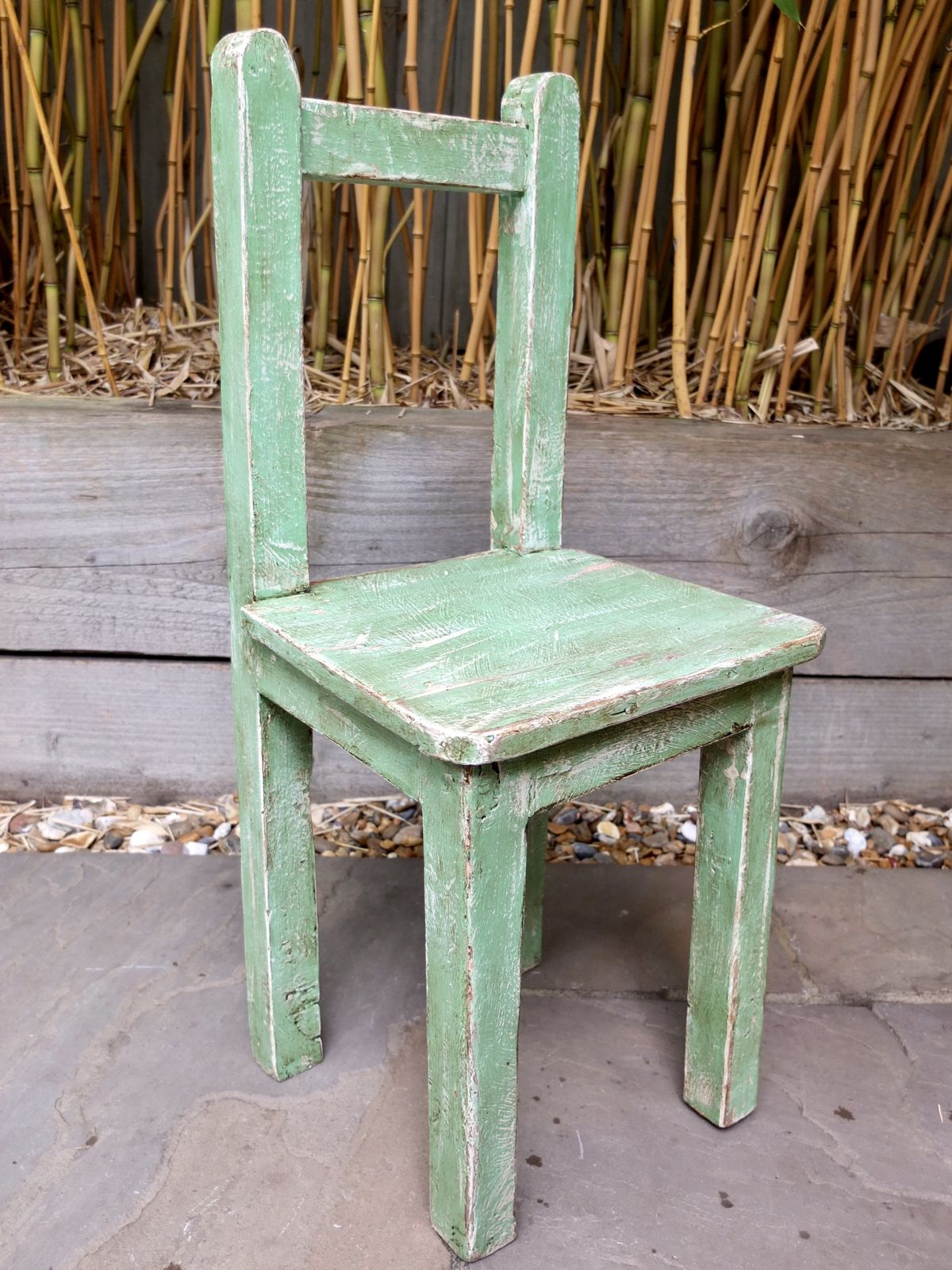 Rustic Painted Wooden Childs Chair photo furniture
