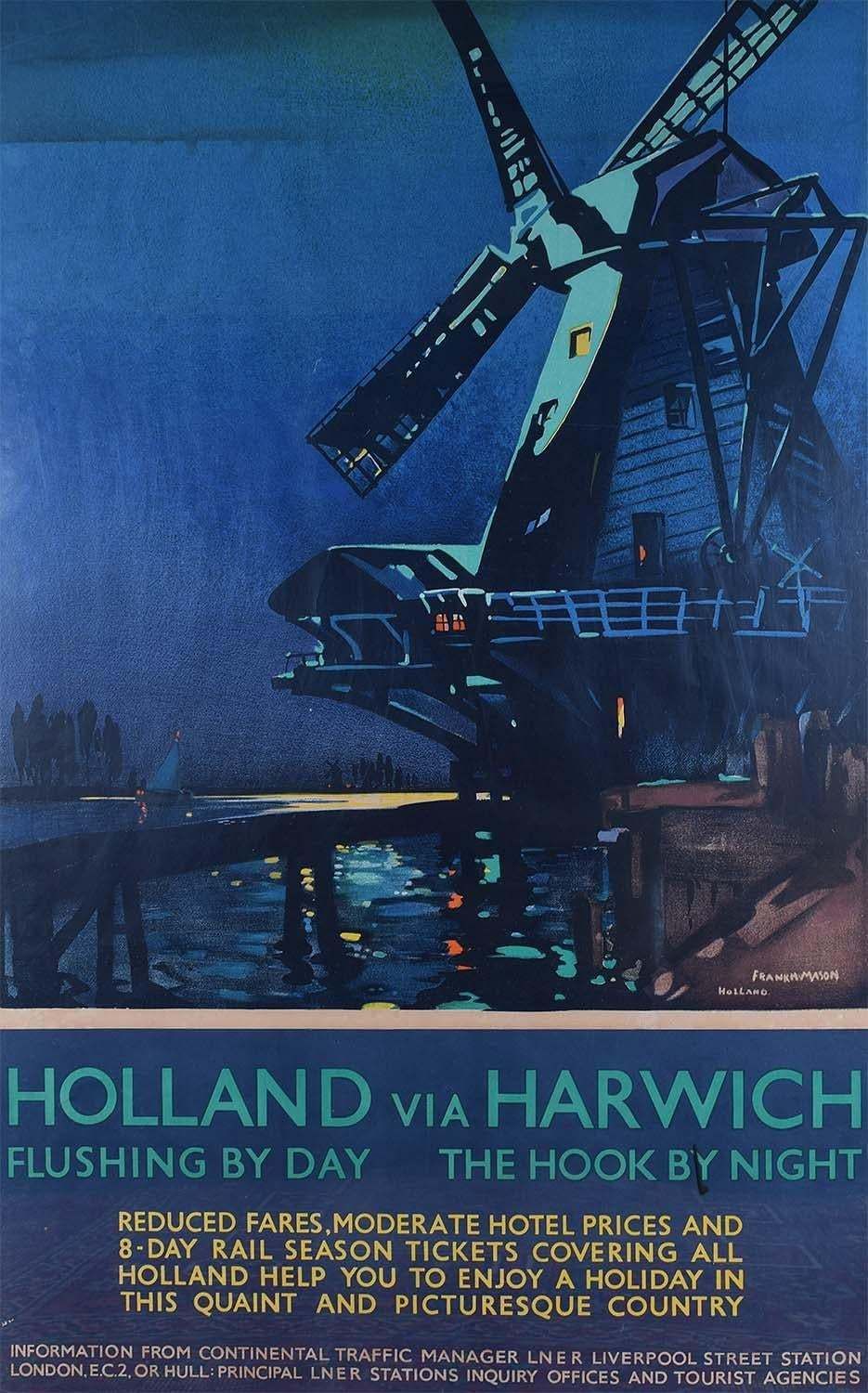 Poster Holland Via Harwich 1932 Frank Mason Lner Original Vintage Travel Poster