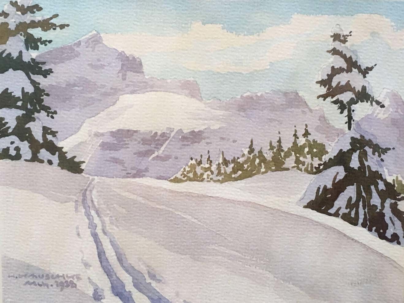 Hermann Kauschke: Alpspitze, Zugspitze U. Waxenstein  Alpine Watercolour (1938)