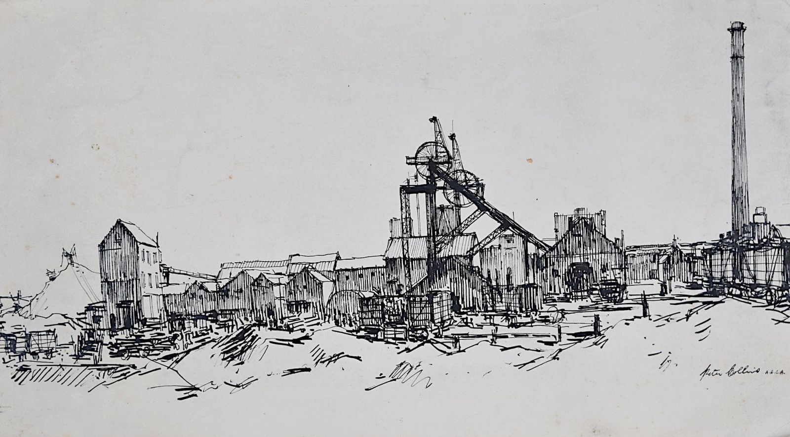 Peter Collins Arca, 'Colliery Mining Scene'  Pen And Ink Sketch C. 1950s