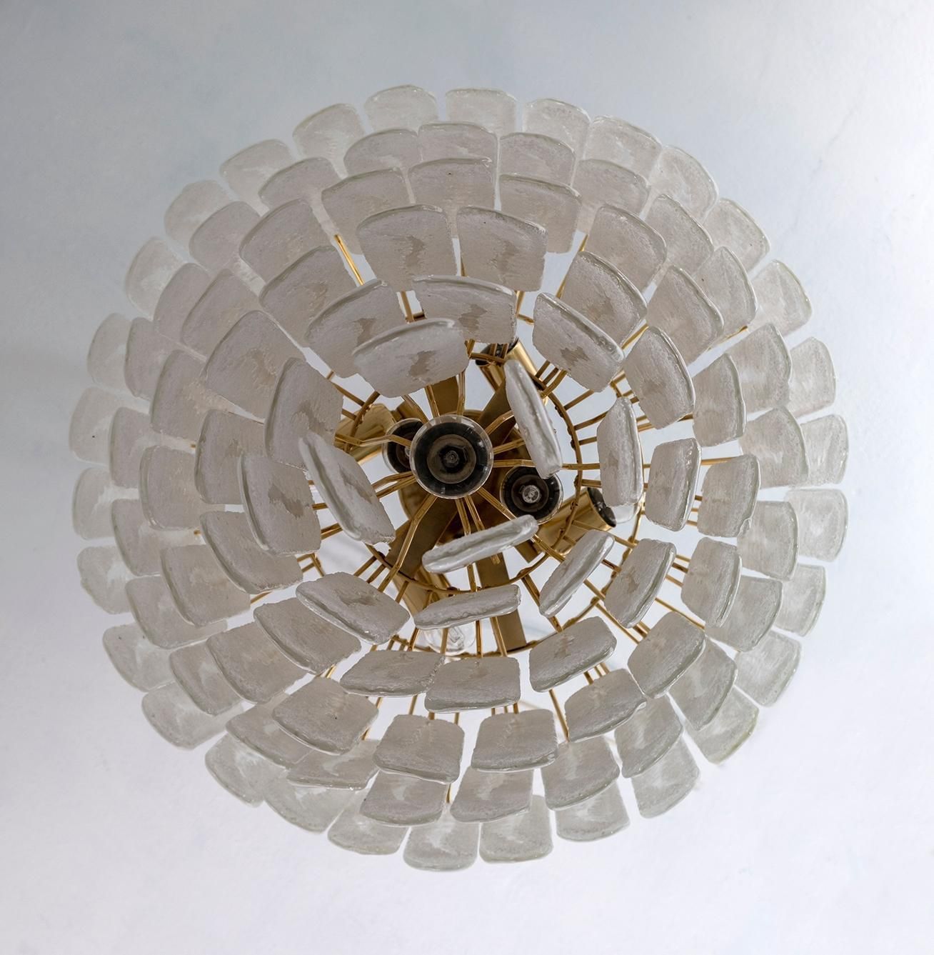 Venini Style 6 Floors Chandelier Murano Glass Graniglia And Brass, 1970s photo vintage