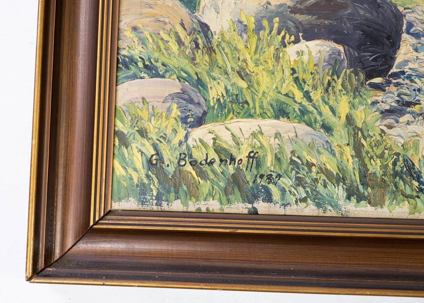 Oil Painting With Natural Motif And Wooden Frame, Signed G. Bodenhoff 1987. photo furniture