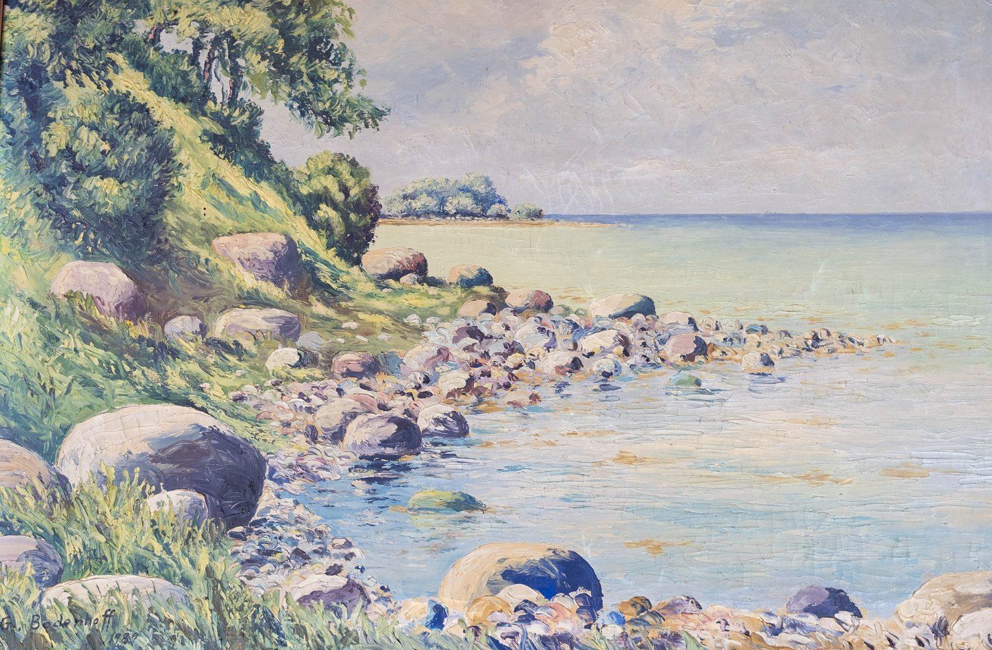 Oil Painting With Natural Motif And Wooden Frame, Signed G. Bodenhoff 1987. photo for sale