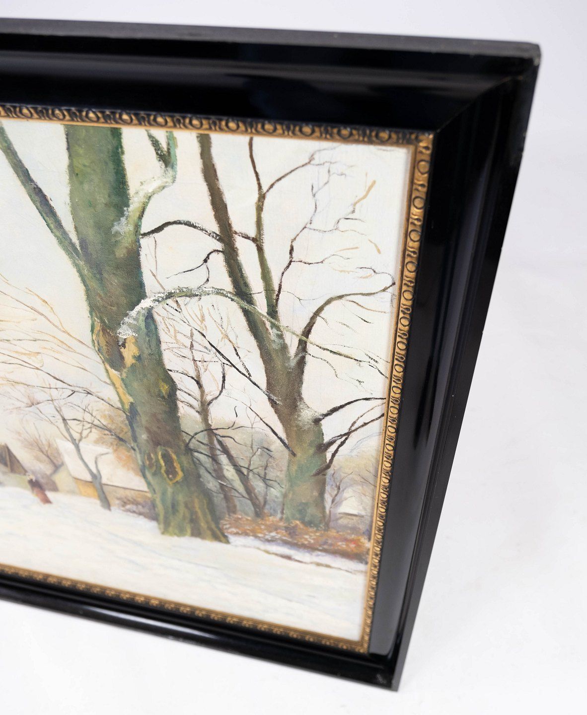 Oil Painting With Winter Motif And Black Painted Frame, Without Signature From Around 1910. photo for sale