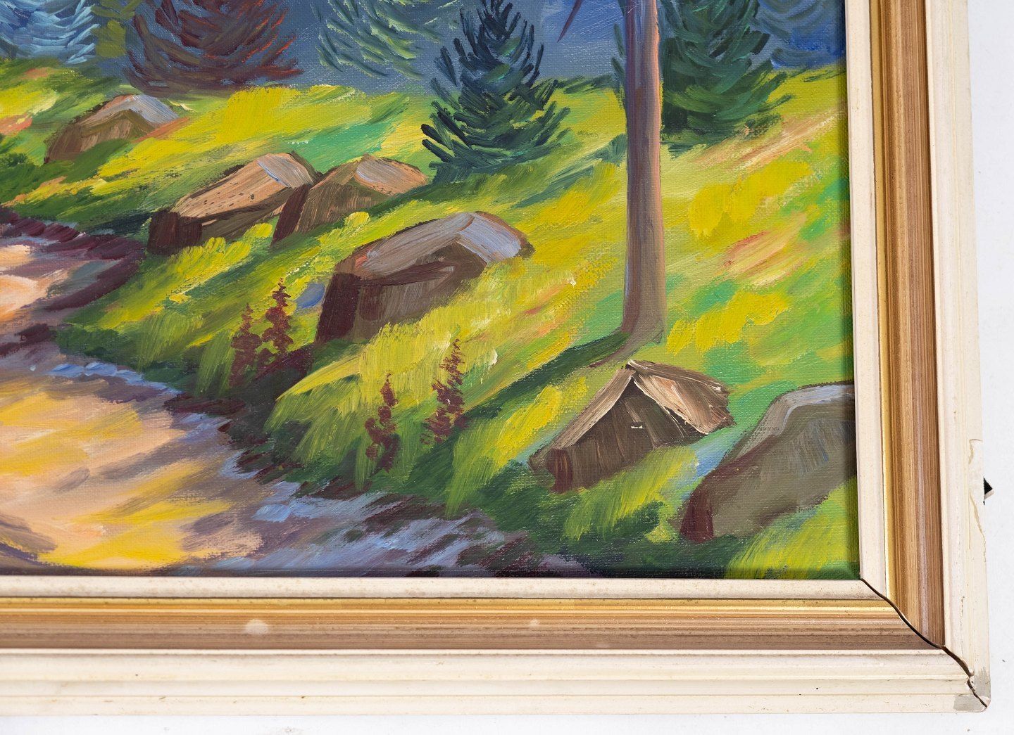 Oil Painting With Natural Motif And Gilded Frame, Without Signature From The 1940s. photo for sale