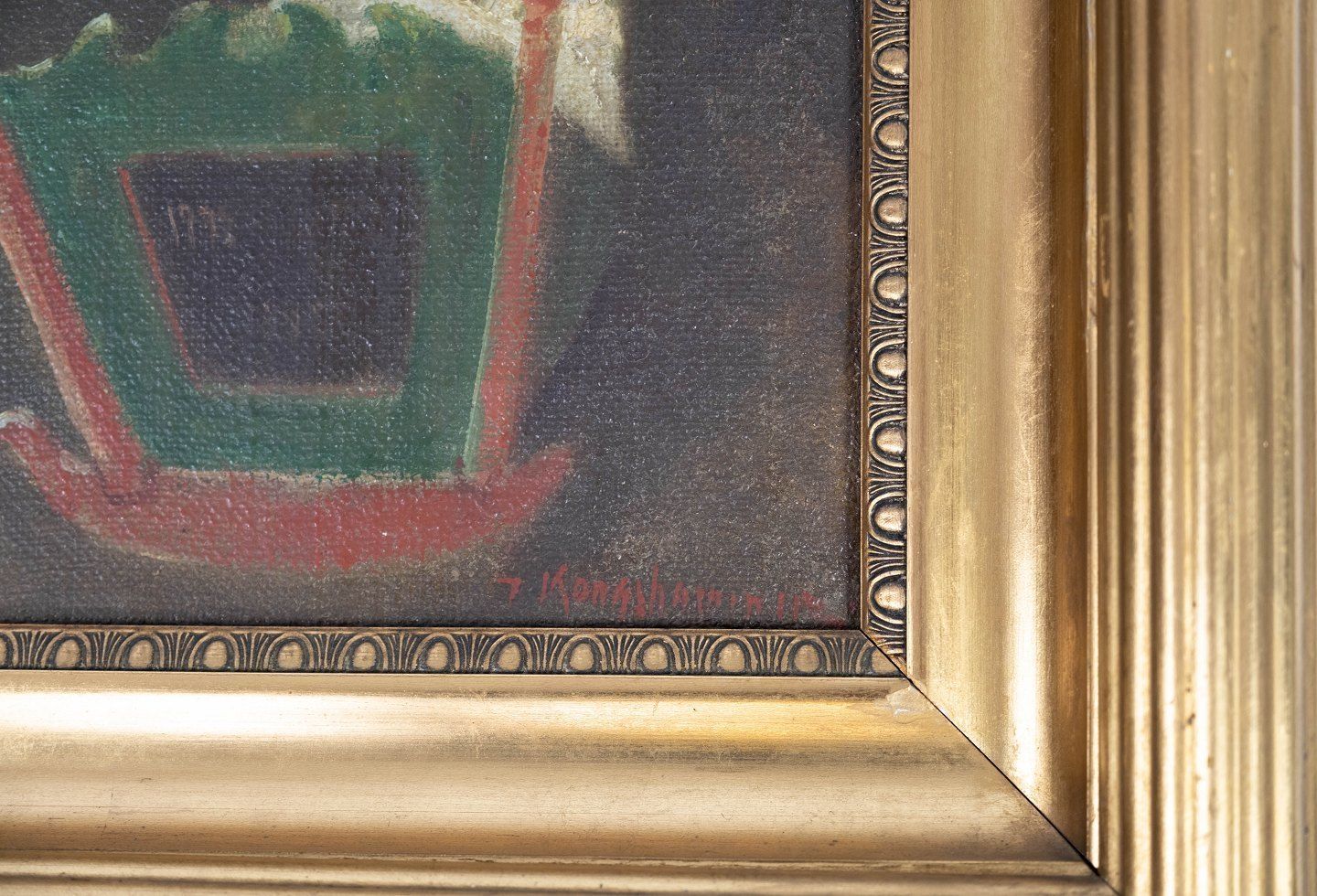 Motif Of A Home And With Gilded Frame, Unknown Signature From The 1920s. photo for sale