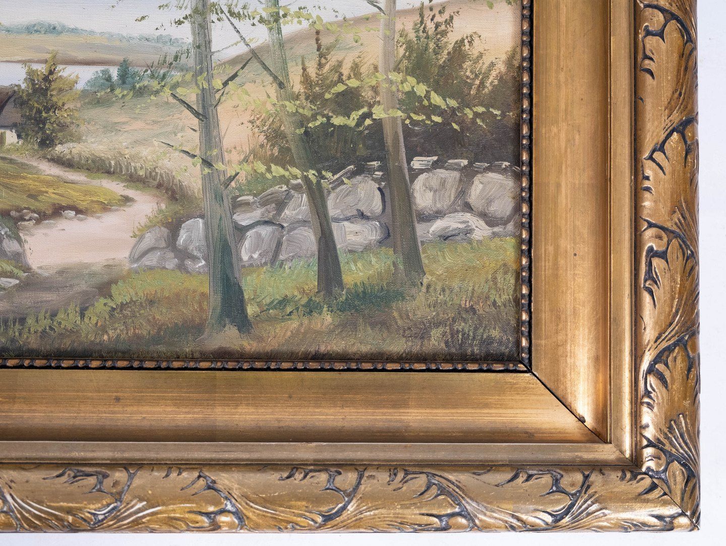 Oil Painting With Natural Motif And With Gilded Frame From The 1930s. photo furniture