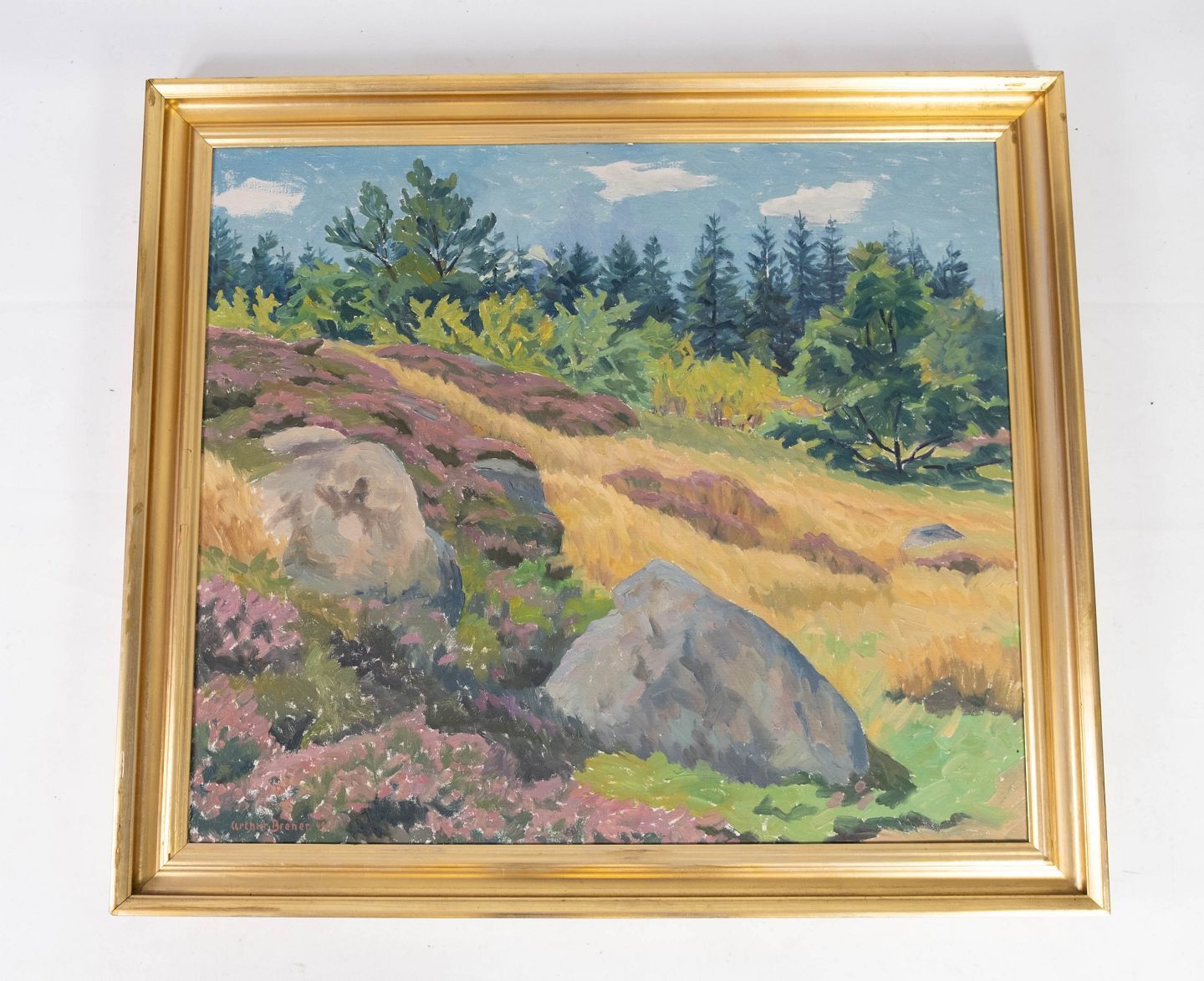 Oil Painting With Natural Motif And Gilded Frame, By Arthur Brener From 1939.